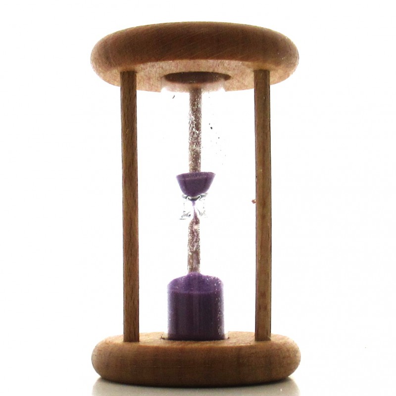 mini Sanduhr 2 Min. 6.3cm zylindrisch Glas in Holzgestell Buche natur