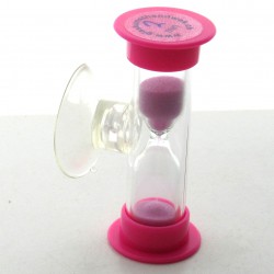 Mini Sanduhr 2 min 6 cm Rosa, Glas in Kunststoff mit Saugnapf zum drehen