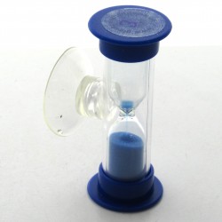 Mini Sanduhr 2 min 6 cm Blau, Glas in Kunststoff blau mit Saugnapf zum drehen