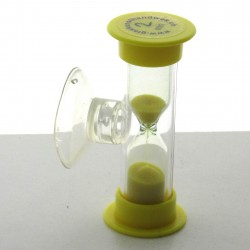 Mini Sanduhr 2 min 6 cm Gelb, Glas in Kunststoff mit Saugnapf zum drehen