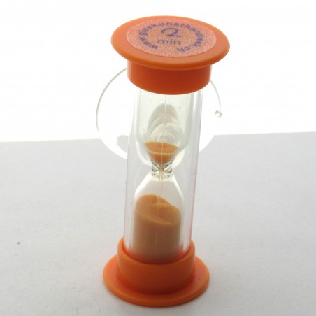 mini Sanduhr 2 min 6 cm Orange, Glas in Kunststoff orange mit Saugnapf zum drehen
