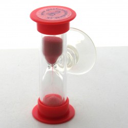Mini Sanduhr 2 min 6 cm Rot, Glas in Kunststoff mit Saugnapf zum drehen