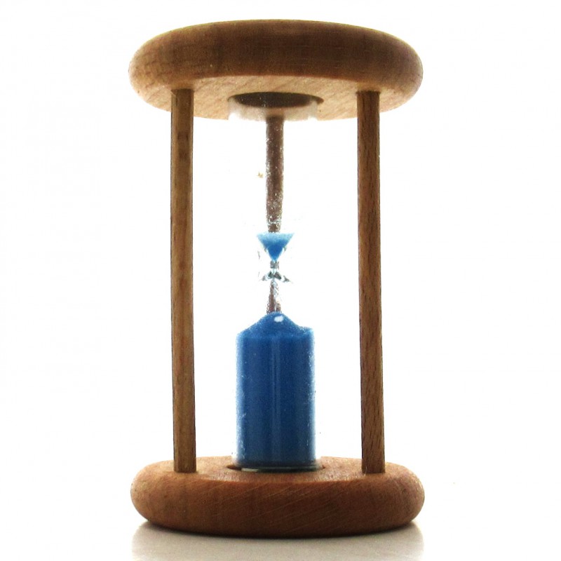 mini Sanduhr 3 Min. 6.3cm zylindrisch Glas in Holzgestell Buche natur