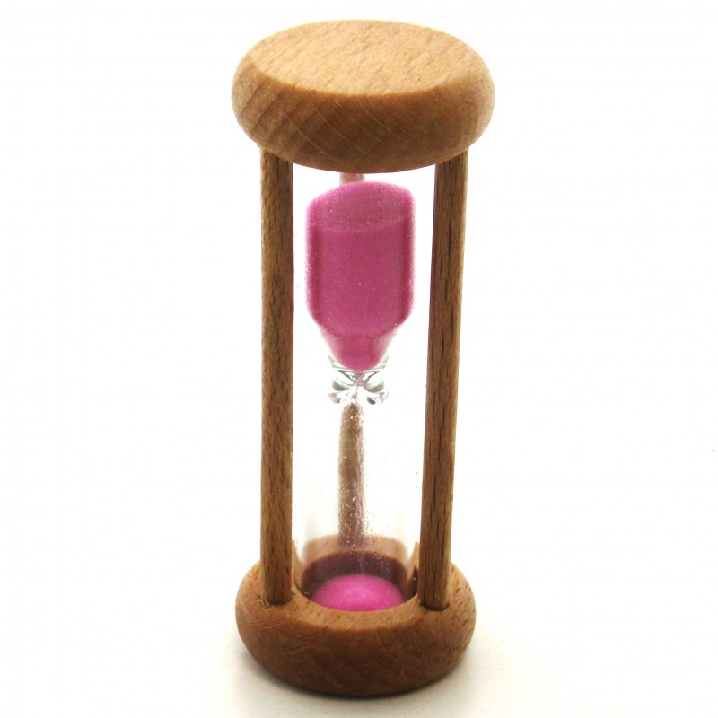 mini Sanduhr 3 Min. 6.4cm zylindrisch Glas in Holzgestell Buche Natur