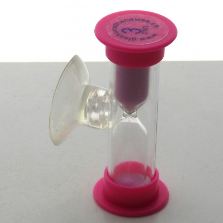 Mini Sanduhr 3 min 6 cm Rosa, Glas in Kunststoff mit Saugnapf zum drehen