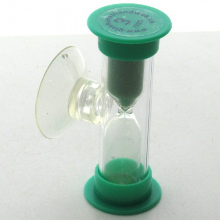 Mini Sanduhr 3 min 6 cm Grün, Glas in Kunststoff mit Saugnapf zum drehen
