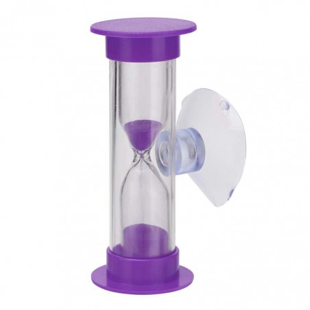 Mini Sanduhr 3 min 6 cm Lila, Glas in Kunststoff mit Saugnapf zum drehen