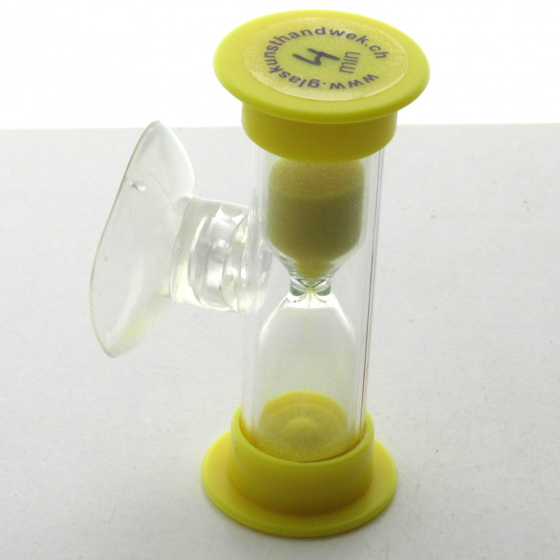 mini Sanduhr 4 min 6 cm Glas in Kunststoff mit Saugnapf zum drehen