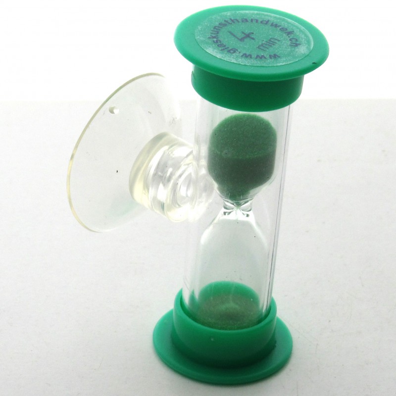 mini Sanduhr 4 min 6 cm Glas in Kunststoff mit Saugnapf zum drehen