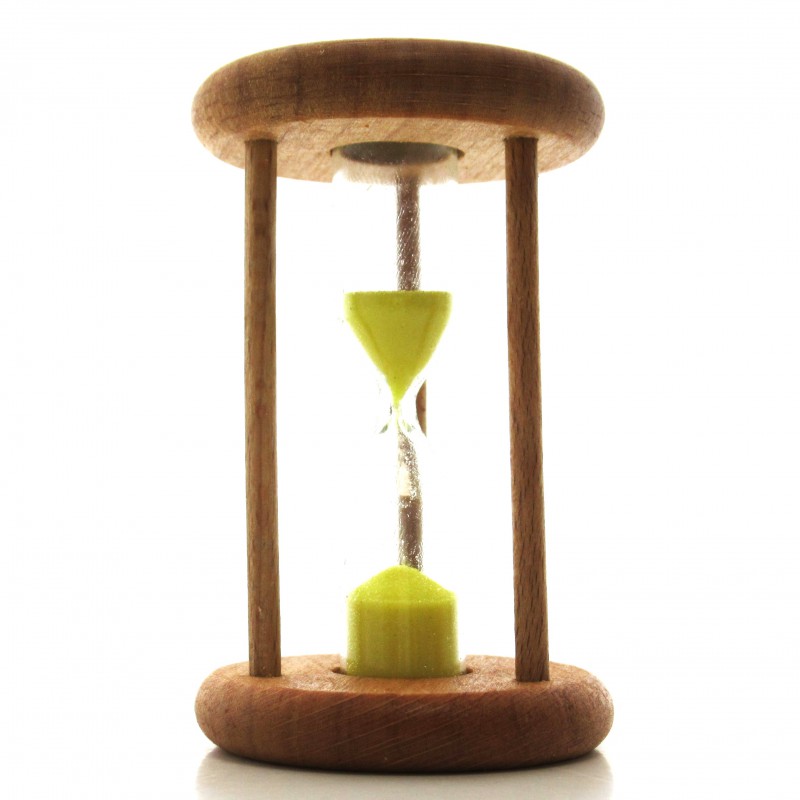 mini Sanduhr 2 Min. 6.3cm zylindrisch Glas in Holzgestell Buche natur