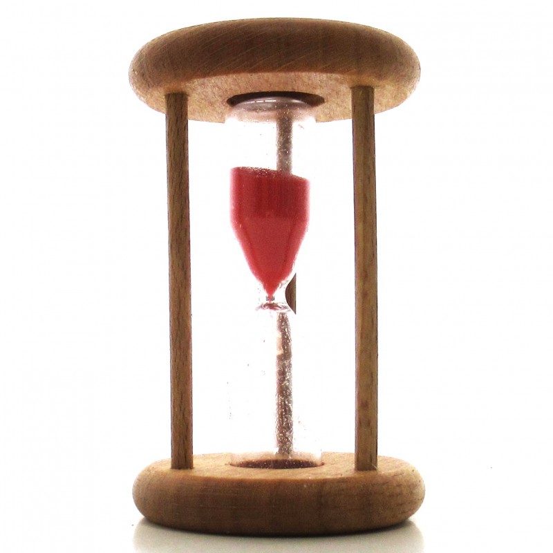 mini Sanduhr 2 Min. 6.3cm zylindrisch Glas in Holzgestell Buche natur