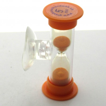 Mini Sanduhr 5 min 6 cm Orange, Glas in Kunststoff mit Saugnapf  zum drehen