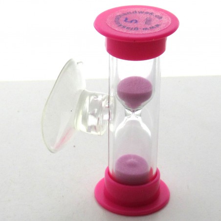 Mini Sanduhr 5 min 6 cm Rosa, Glas in Kunststoff mit Saugnapf  zum drehen