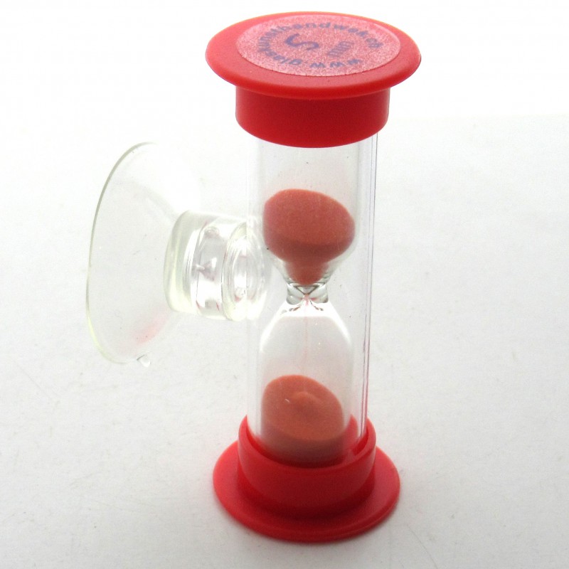 Mini Sanduhr 5 min 6 cm Glas in Kunststoff Rot mit Saugnapf  zum drehen Mini Sanduhr 5 min 6 cm Glas in Kunststoff Rot mit Saugnapf  zum drehen