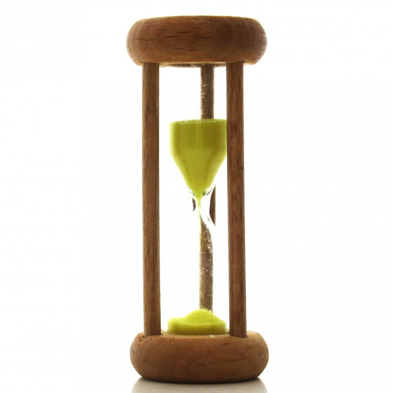mini Sanduhr 5 Min. 64 mm zylindrisch Glas in Holzgestell Buche natur
