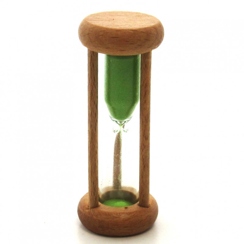 mini Sanduhr 5 Min. 64 mm zylindrisch Glas in Holzgestell Buche natur