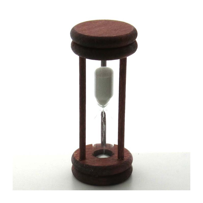 Sanduhr 2 min. 96 mm Weiss, im Buchenholzgestell gebeizt Mahagoni