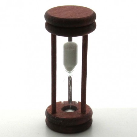 Sanduhr 2 min. 96 mm Weiss, im Buchenholzgestell gebeizt Mahagoni