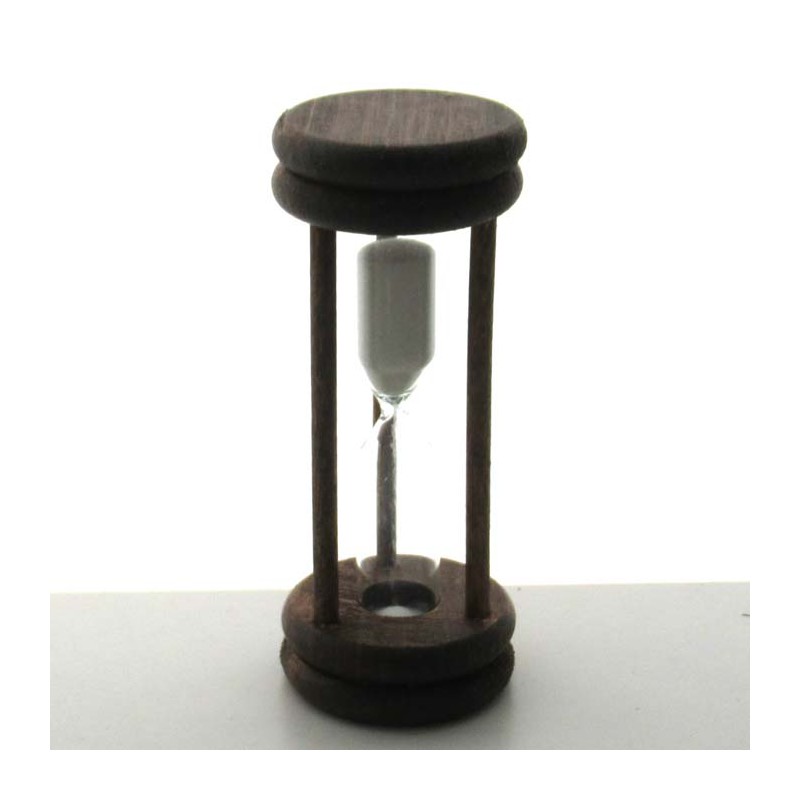 Sanduhr 2 min. 96 mm Weiss, im Buchenholzgestell gebeizt dunkel