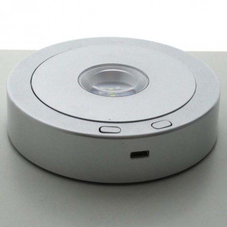 LED-115mm Drehständer Silber mit 8 Lichtmodi Display-Sockel