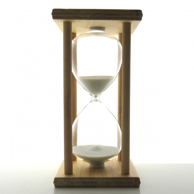 Sanduhr 45 Min. 20 cm Weiss, Holzgestell  Bambus viereckig mit 4 Säulen