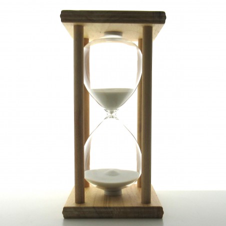 Sanduhr 45 Min. 20 cm Weiss, Holzgestell  Bambus viereckig mit 4 Säulen