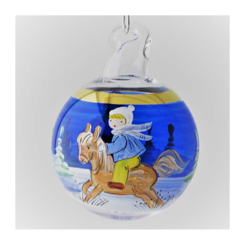 Glaskugel 040 mm Blau Winterlandschaft mit Goldrand zum hängen