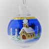 Glaskugel 040 mm Blau Winterlandschaft mit Goldrand zum hängen