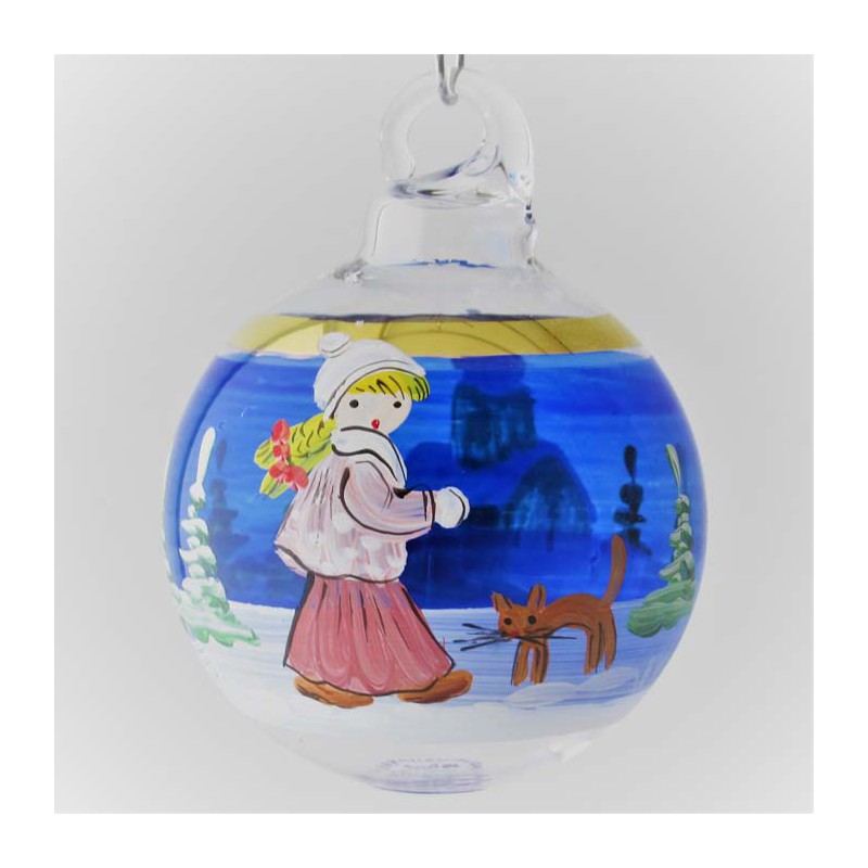 Glaskugel 040 mm Blau Winterlandschaft mit Goldrand zum hängen