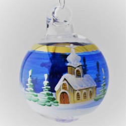 Glaskugel 040 mm Blau Winterlandschaft mit Goldrand zum hängen