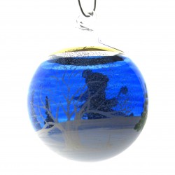 Glaskugel 040 mm Blau Winterlandschaft mit Goldrand zum hängen