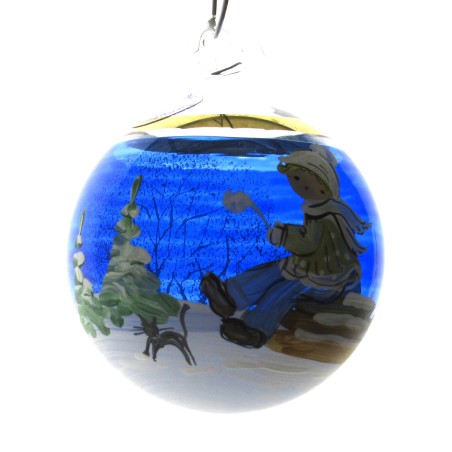 Glaskugel 040 mm Blau Winterlandschaft mit Goldrand zum hängen