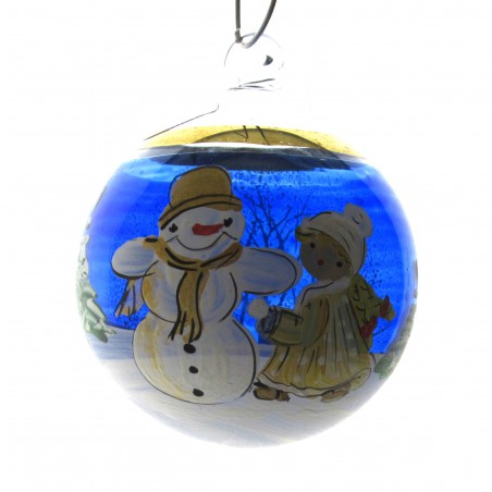 Glaskugel 040 mm Blau Winterlandschaft mit Goldrand zum hängen