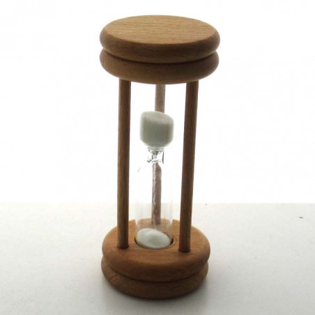 Sanduhr 5 Min. 96mm Weiss, zylindrisch Glas in Holzgestell Buche