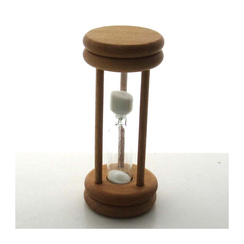 Sanduhr 6 Min. 96mm Weiss, zylindrisch Glas in Holzgestell Buche