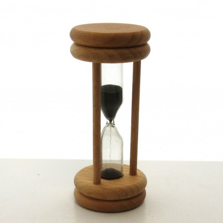 Sanduhr 4 Min. 96 mm Schwarz, zylindrisch Glas in Holzgestell Buche natur