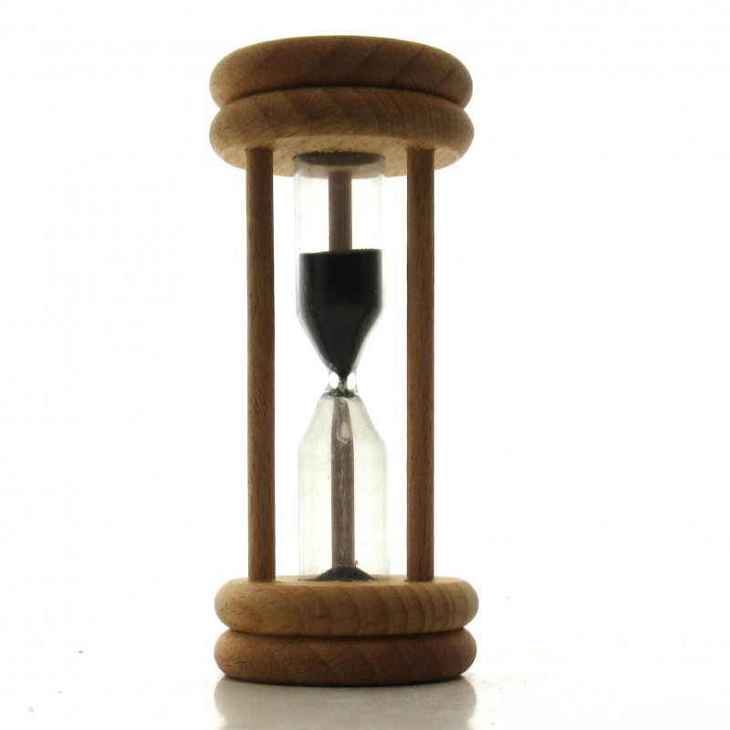 Sanduhr 7 Min. 96mm Schwarz, zylindrisch Glas in Holzgestell Buche