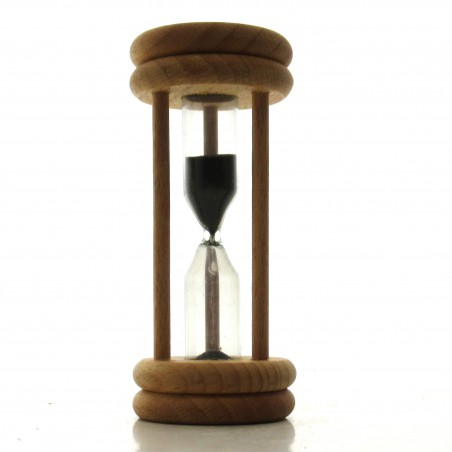 Sanduhr 7 Min. 96mm Schwarz, zylindrisch Glas in Holzgestell Buche