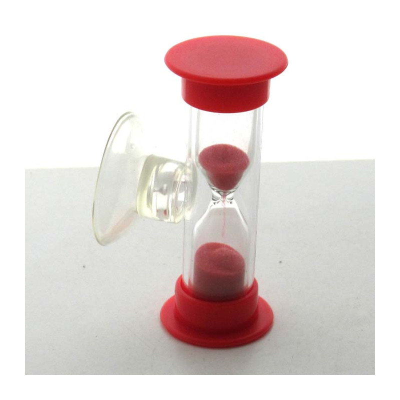 Mini Sanduhr 3 min 6 cm Rot, Glas in Kunststoff mit Saugnapf zum drehen