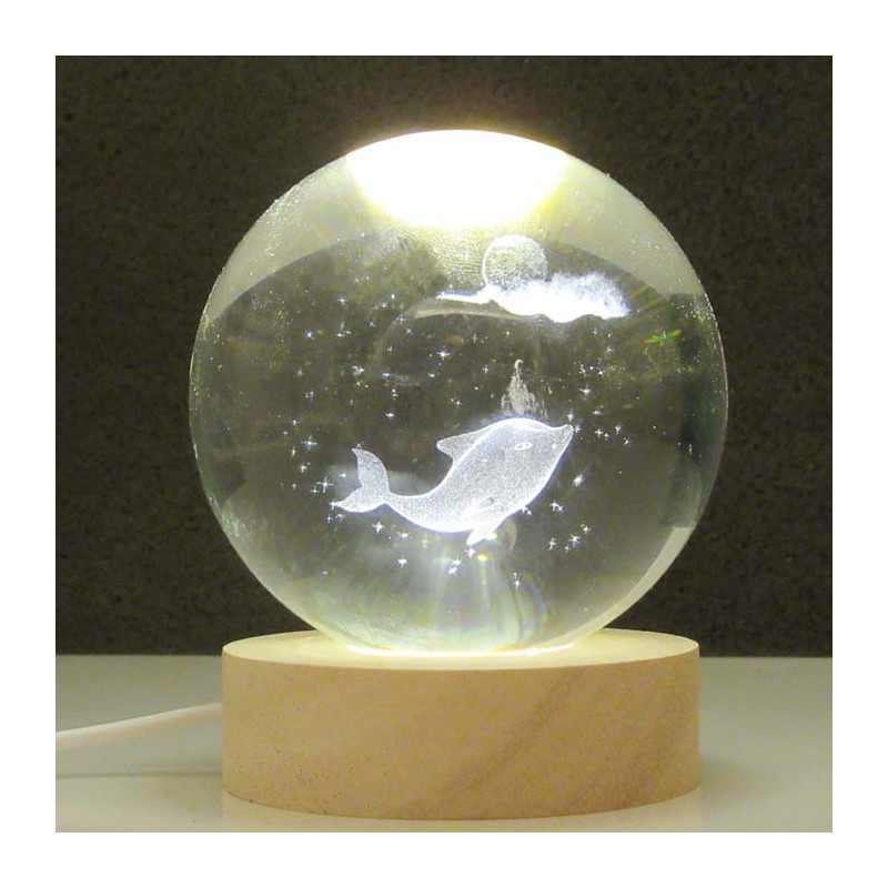 Glaskugel 80mm mit Delfin in Kugel,