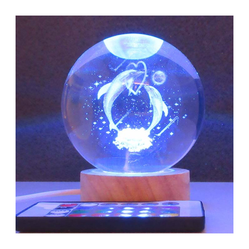 Glaskugel 80 mm mit Delfin Par mit Ball in Kugel