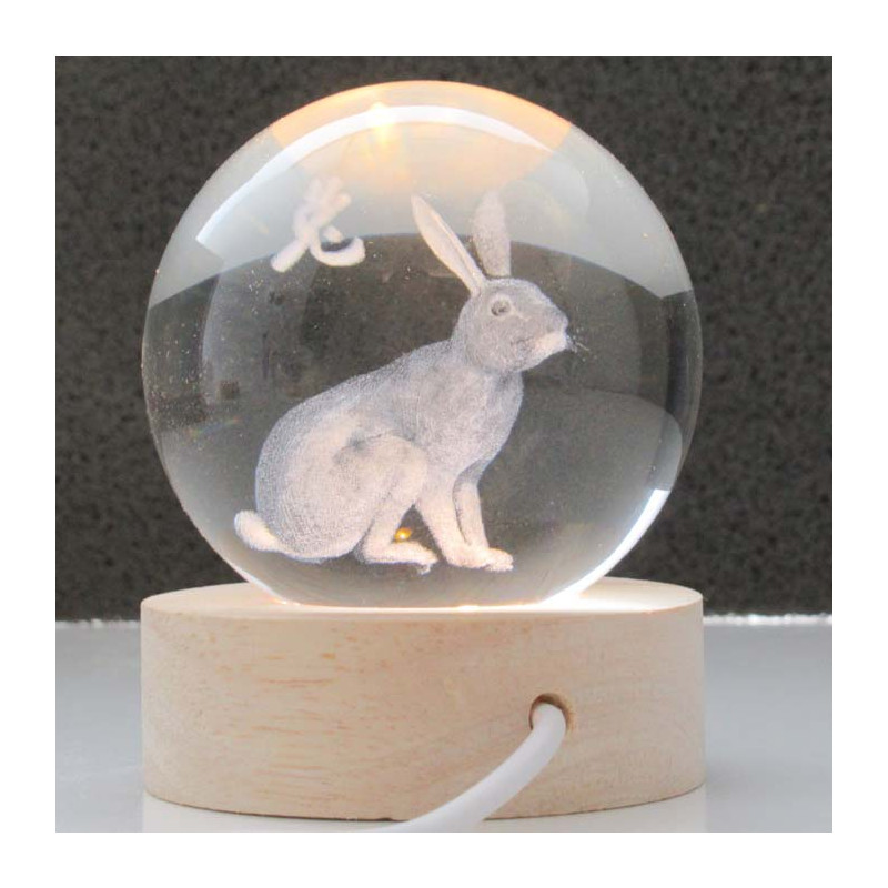Glaskugel 60 mm mit Laser Hase in Kugel Glaskugel 60 mm mit Laser Hase in Kugel