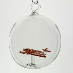 Glaskugel 80mm Flugzeug innen Mundgeblasen zum hängen