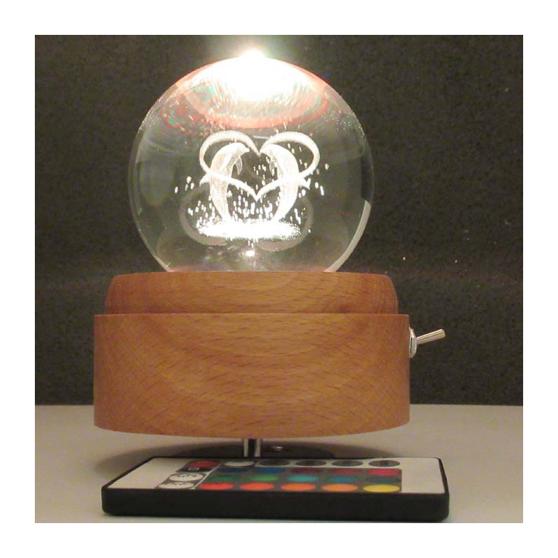 Musikdose mit LED-Projektion licht mit Fernbedienung und rotierender Holz Basis