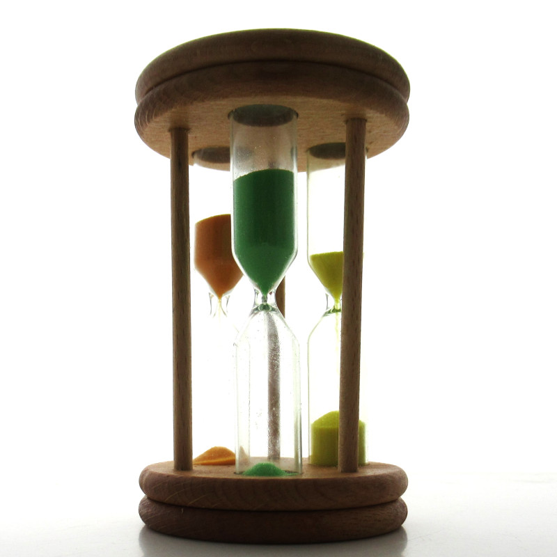 Sanduhr 1- 3 - 5 min. 9.6 cm zylindrisch Sanduhr im Buchenholz Gestell Sanduhr 1- 3 - 5 min. 9.6 cm zylindrisch Sanduhr im Buchenholz Gestell