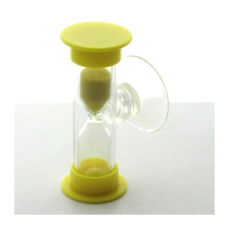 Mini Sanduhr 2 min 6 cm Gelb, Glas in Kunststoff mit Saugnapf zum drehen