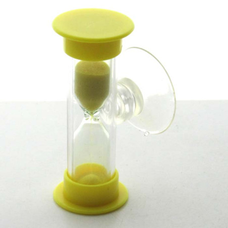 Mini Sanduhr 2 min 6 cm Gelb, Glas in Kunststoff mit Saugnapf zum drehen