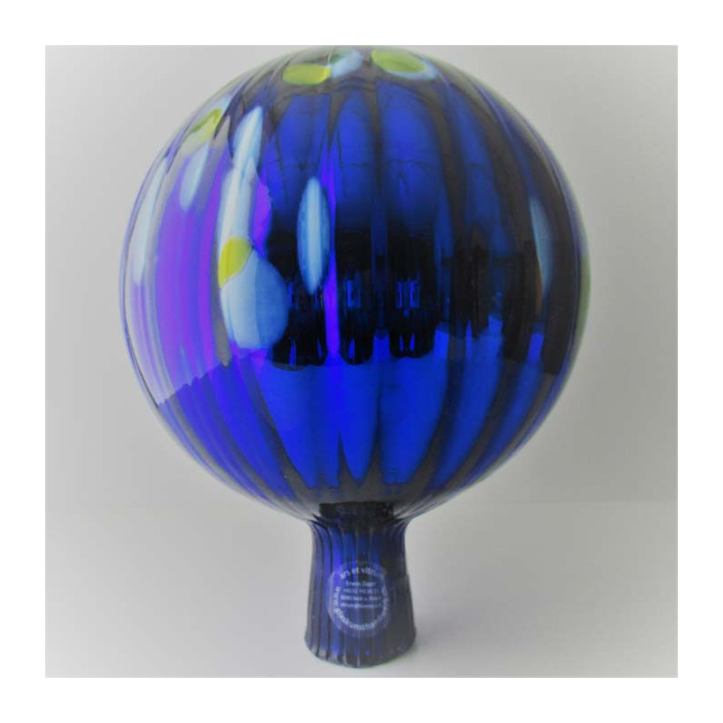 Glas Rosenkugel 18 cm  Blau mit optischen Streifen und Farb-Punkte ca. 180 mm