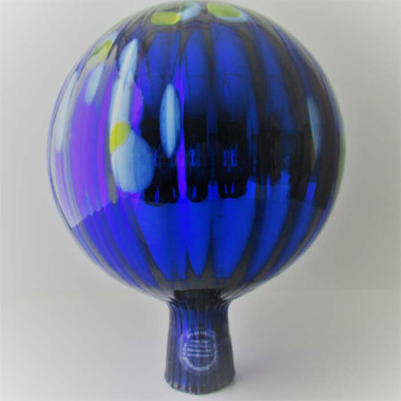 Glas Rosenkugel 18 cm  Blau mit optischen Streifen und Farb-Punkte ca. 180 mm