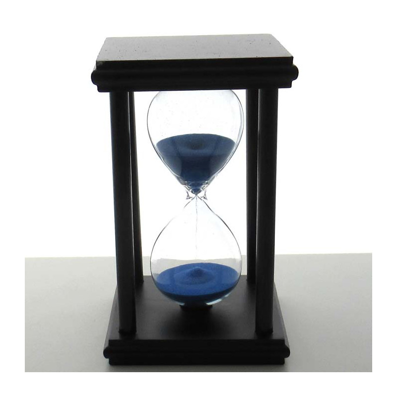 Sanduhr 20 Min. 13 cm Hellblau, Holzgestell schwarz viereckig mit 4 Säulen